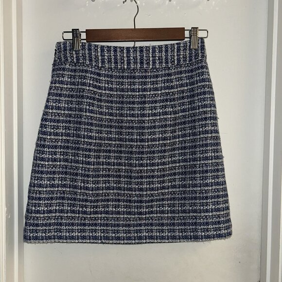 Loft Blue Tweed Print Zipper Pocketed Preppy Y2K Retro Mini Skirt Size 0 - Picture 4 of 10
